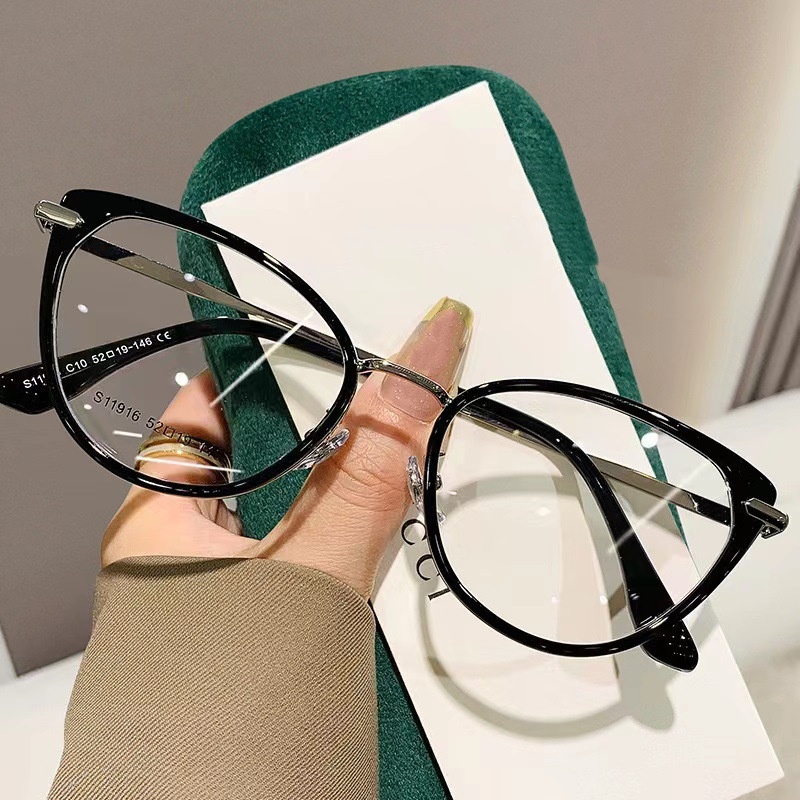 Damenmode Katze Auge Myopiebrille unisex Blaulicht blockierende Computerbrille Trendige Nahsichtbrille 0-1.0-4.0: Schwarz / +100