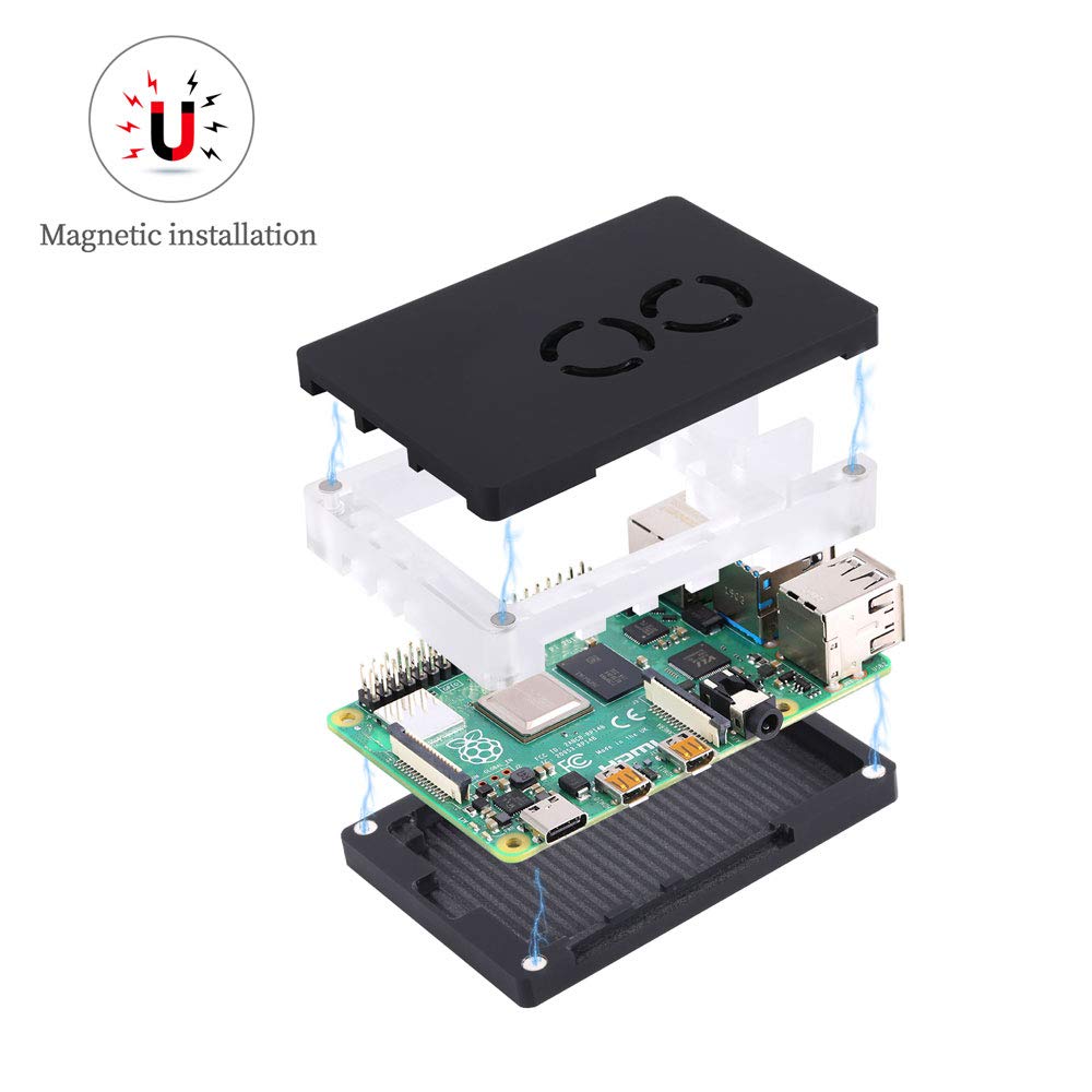 Raspberry Pi 4 Acryl Case met Dual Cooling Fan Magnetische Installatie zonder Schroef RPI 4 Model B Magnetische Shell doos