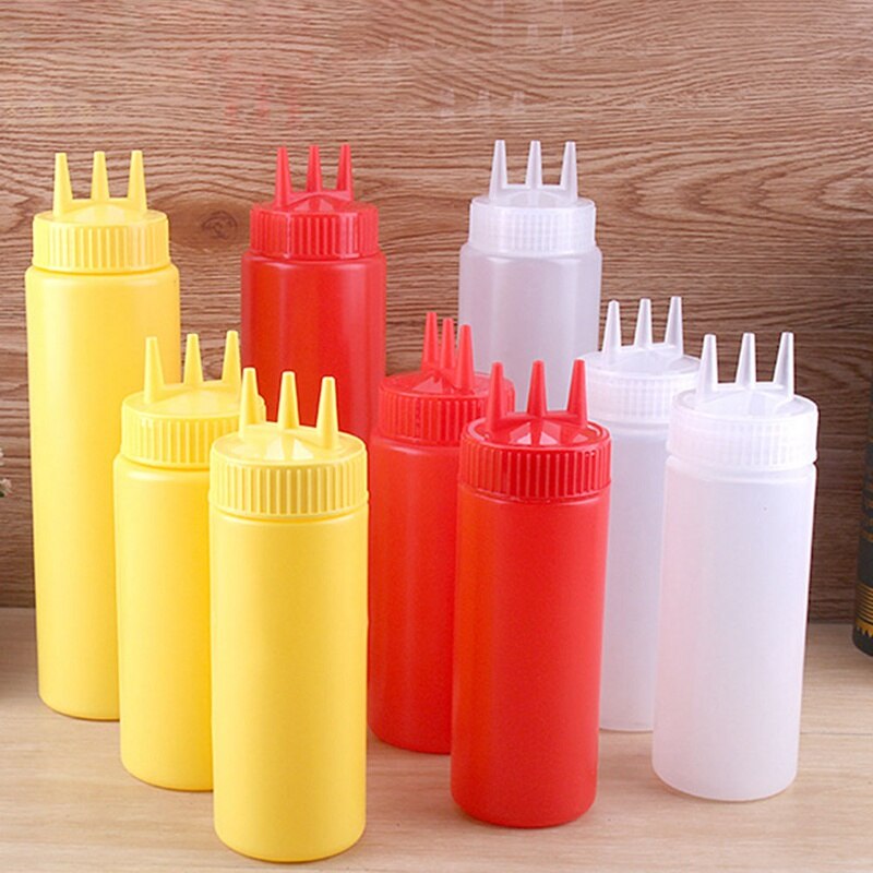 3 Gaten Twist Cap Squeeze Fles Food Grade Plastic Ketchup Mosterd Mayo Sauzen Olijfolie Flessen Keuken Gadgets