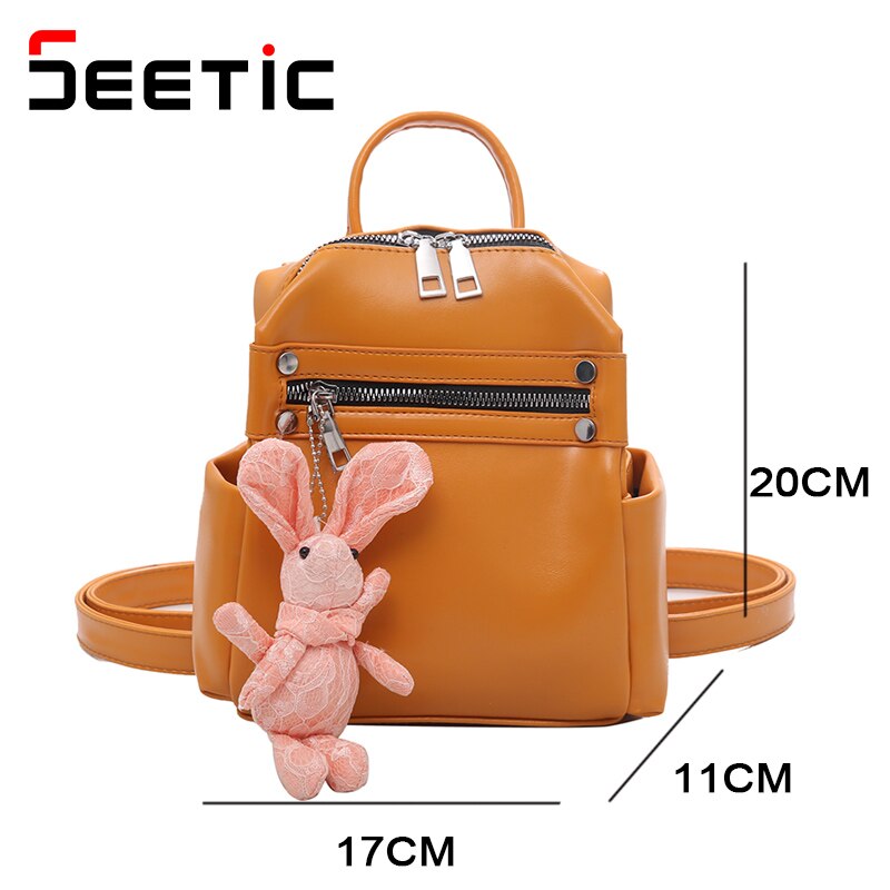 Seetic Mini Rugzak Vrouwen Pu Lederen Schoudertas Tienermeisjes Multifunctionele Kleine Rugzak Vrouwelijke Dames Schooltas