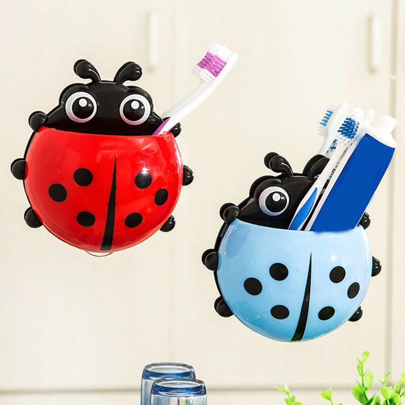 Cute Ladybug Insect Toothbrush Holder Toiletries Toothpaste Holder Wall Cup Tooth Brush Container Bathroom Gadgets Accessories