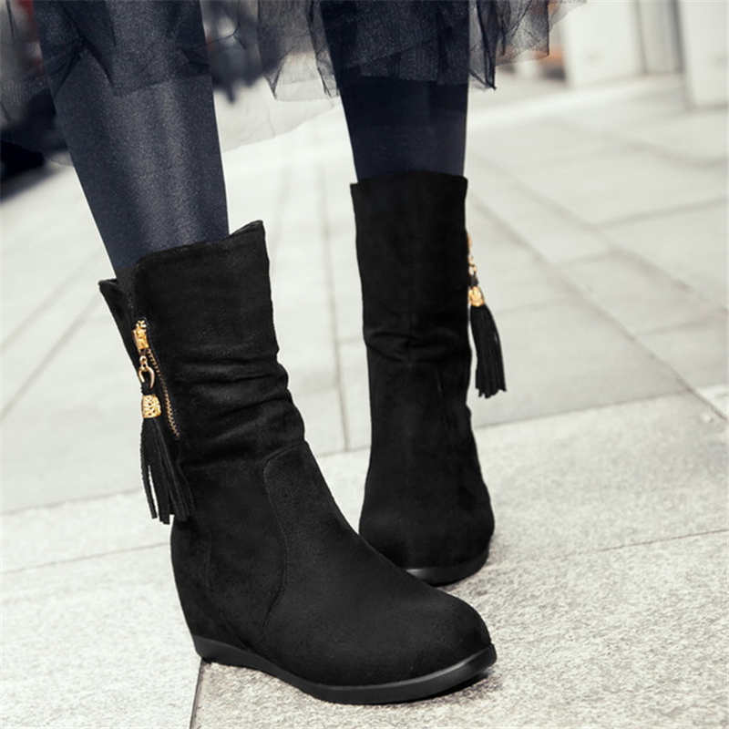 Odetina Vrouwen Faux Suede Zip Up Pull On Winter Enkellaars Dames Retro Verborgen Mid Hak Geplooide Ronde Neus slouch Laarzen: Black / 8