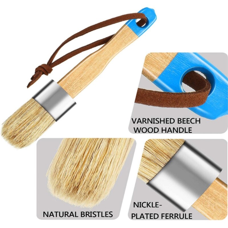 3 Pcs/Set Ergonomic Handle Chalk Wax Paint Brushes Furniture DIY Painting Waxing Tool Bristle Stencil Brushes