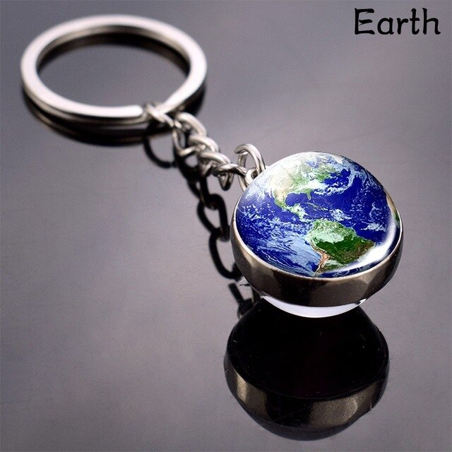 LLavero de planeta con sistema Solar para coche, llavero de galaxia, nebulosa, Luna, tierra, Sol, Marte, imagen artística, bola de cristal de doble cara: earth