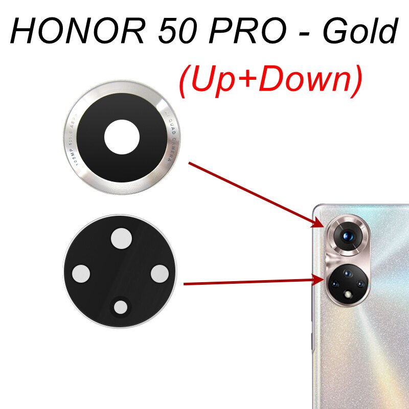 Tylna osłona obiektywu szklana pokrywa dla Huawei Honor 50 Lite Honor 60 Pro SE główna kamera szklana części zamienne z naklejką samoprzylepną: 50Pro Up Down-Gold