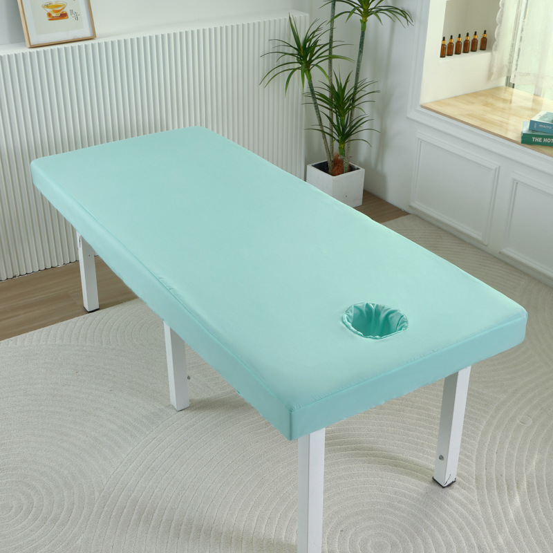 Solid Beauty Salon Bed Cover Skin-friendly Cotton Fitted Bed Sheet for SPA Massage Salon Bed with Holes: King / green