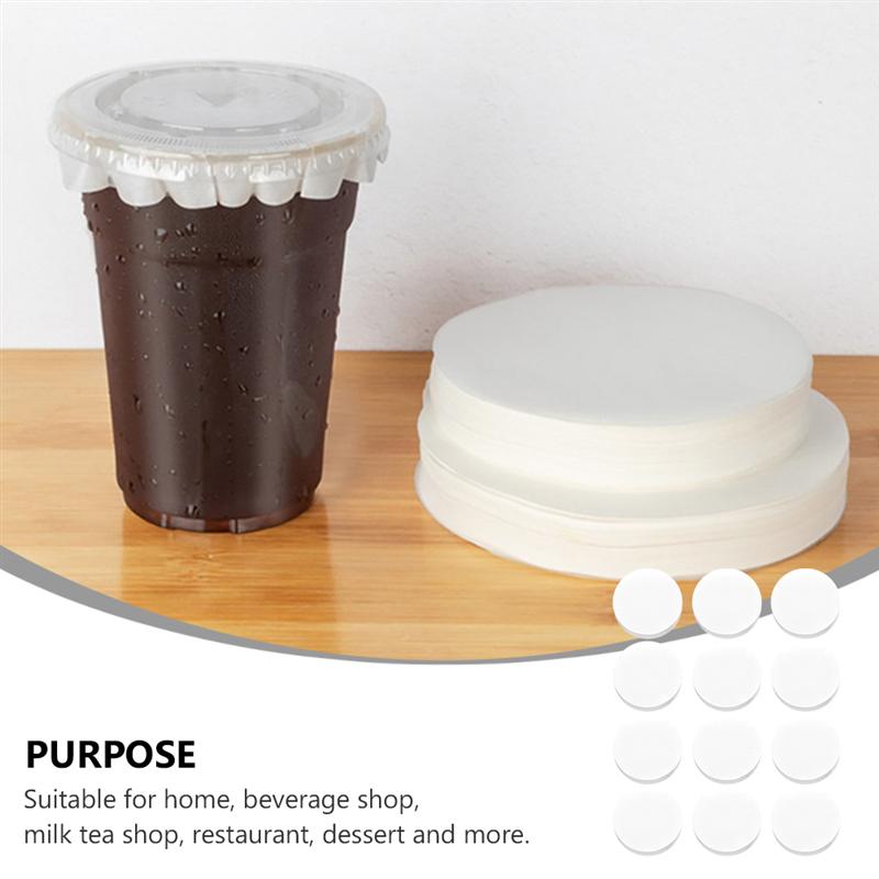 500pcs Round Shape Leak Proof Paper Films Coffee Spill Proof Gasket Leak Proof Paper Films Juice Milktea Cover Paper Films