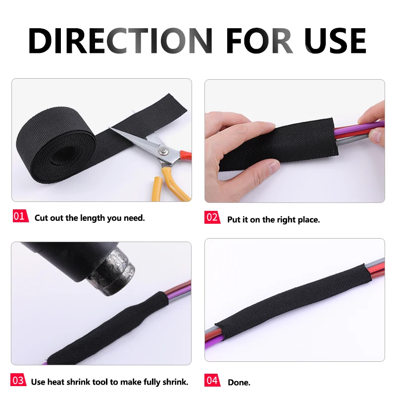 1~10m Braided Cable Sleeve PET Heat Shrink Tube Insulation Flam Retardant Shrinkable Wire Wrap Sheath Protection Cable Organizer