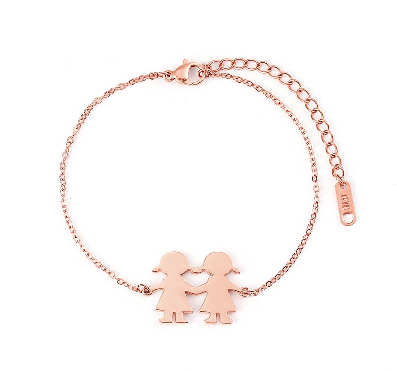 Nette Familie Armbänder Mädchen Junge Edelstahl Charme Armbinde Armreif für Tochter Sohn Schwester Bruder Paar Schmuck: 02 rose goldfarben