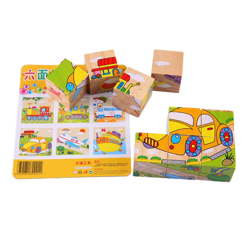 Houten Zes Zijdige Schilderen 9 Stuk Puzzel 3D Drie-Dimensionale Bouwsteen Puzzel Speelgoed