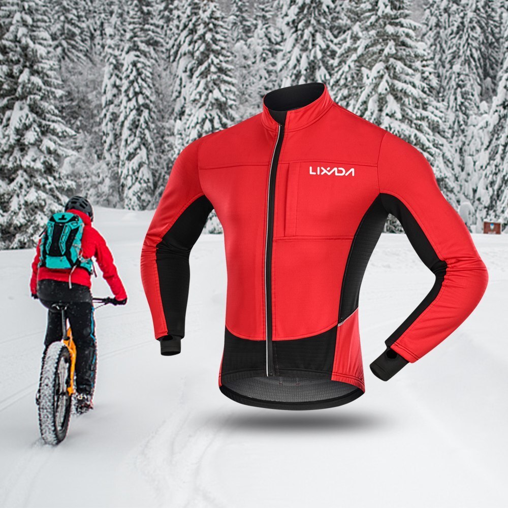 Lixada Men's Cycling Jacket Winter Thermal Warm Fleece Riding Running Sportswear Jacket Coat Windproof Coat Running Jackets