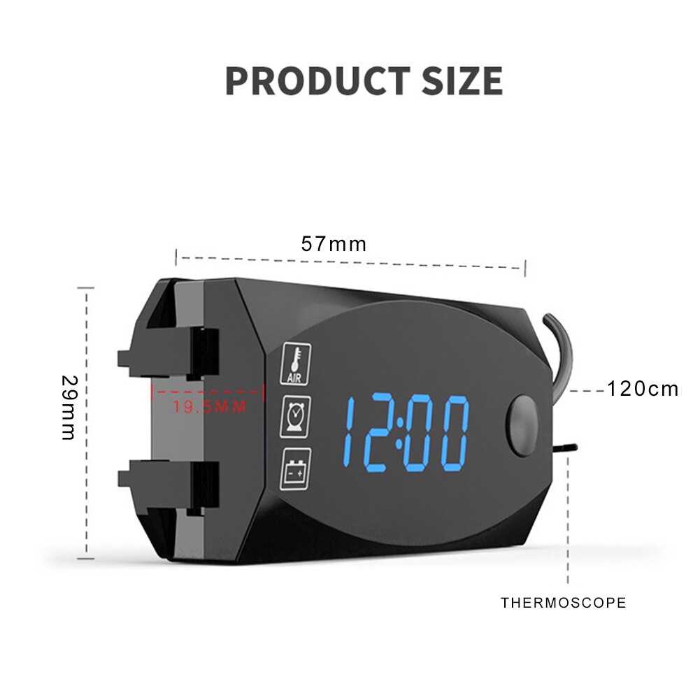 Electronic Watch Thermometer Three-in-one LED 12V Universal Large Screen Digital Display IP67 Waterproof Dust-proof Car Watch