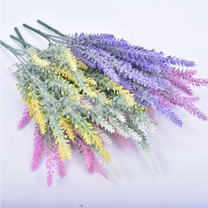 25 hoder/bukett romantisk provence kunstig blomst lilla lavendelbukett med grønne blader til hjemmefestdekorasjoner