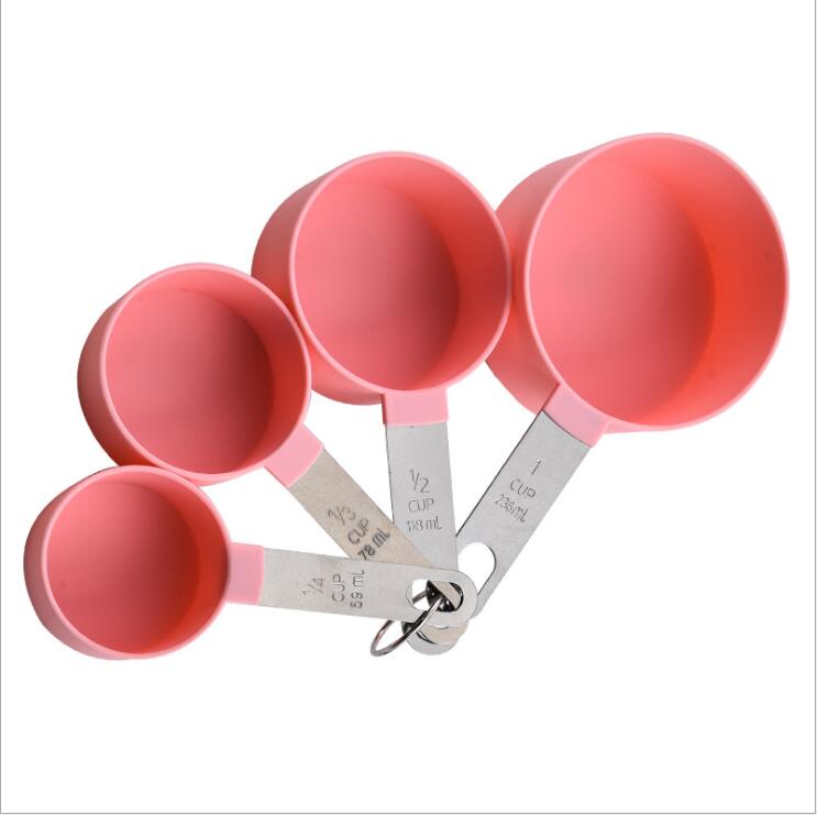 Multi-purpose measuring spoons Measuring cups Measuring tools Baking accessories Stainless steel plastic handles Kitchen gadgets: 4pcs Pink Cup