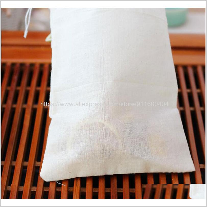 10 unids/lote sacos de té vacíos de muselina de algodón bolsa de filtro con cordón ajustable de té bolsa de filtro Cocina Comida separado especias bolsa de filtro con la cadena