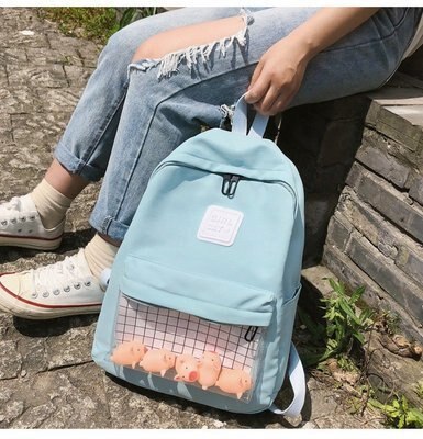 Qiaoduo afslappet klar vandtæt kvinders rygsæk harajuku nylon rejsetasker sød lille and studerende rygsæk teen piger: Blå rygsæk