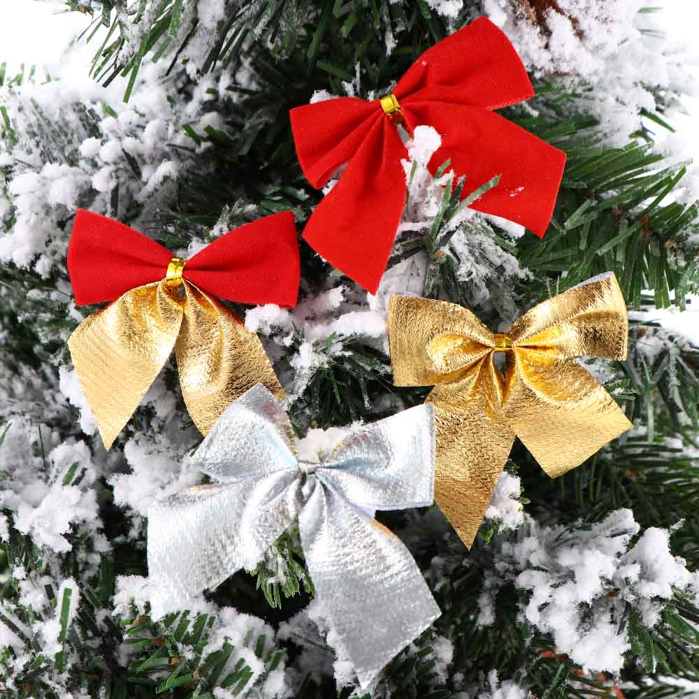12Pcs Kerst Rode Kleine Boog Xmastree Opknoping Decoratie Rood/Goud/Zilver Strik Hanger Diy Party Decor