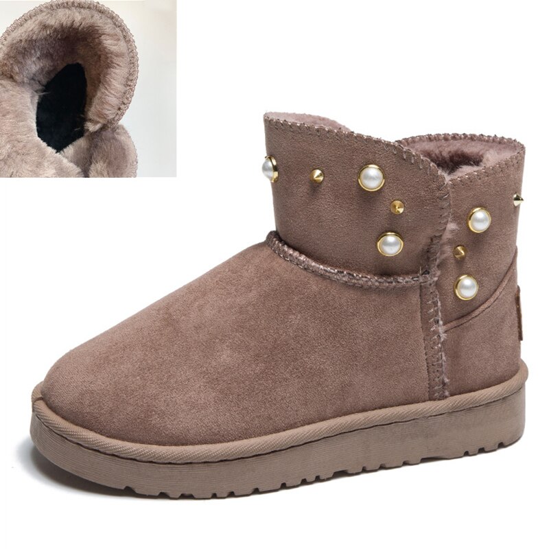nouvelles femmes bottes perle décoration chaussures d'hiver noir bout rond décontracté grande taille femmes bottes de neige