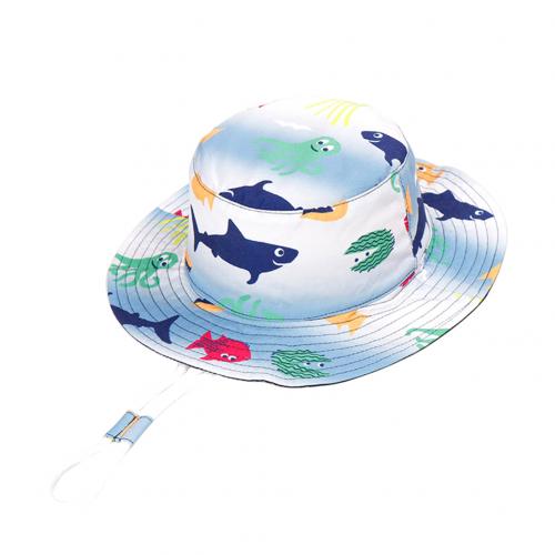 Sommer babyhat til piger drenge børn spandehat børn tegneserie dyreprint bred skygge anti-uv fiskerhat hagestrop spandhætte: Himmelblå graffito / S