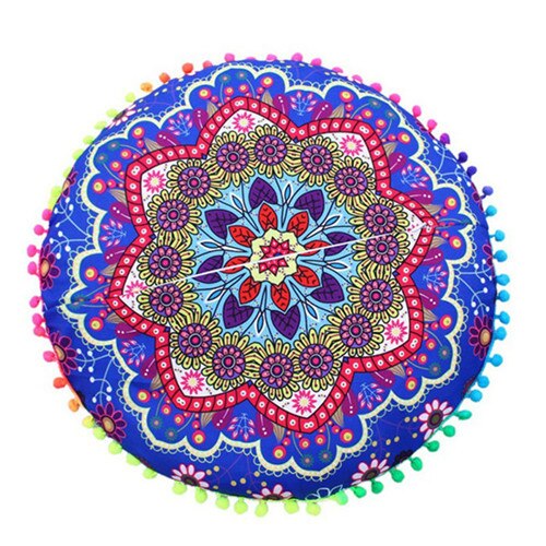 Chique ronde indiase mandala-patroon kussensloop bohemian kussens magische kleurrijke stijl kussensloop: Wit