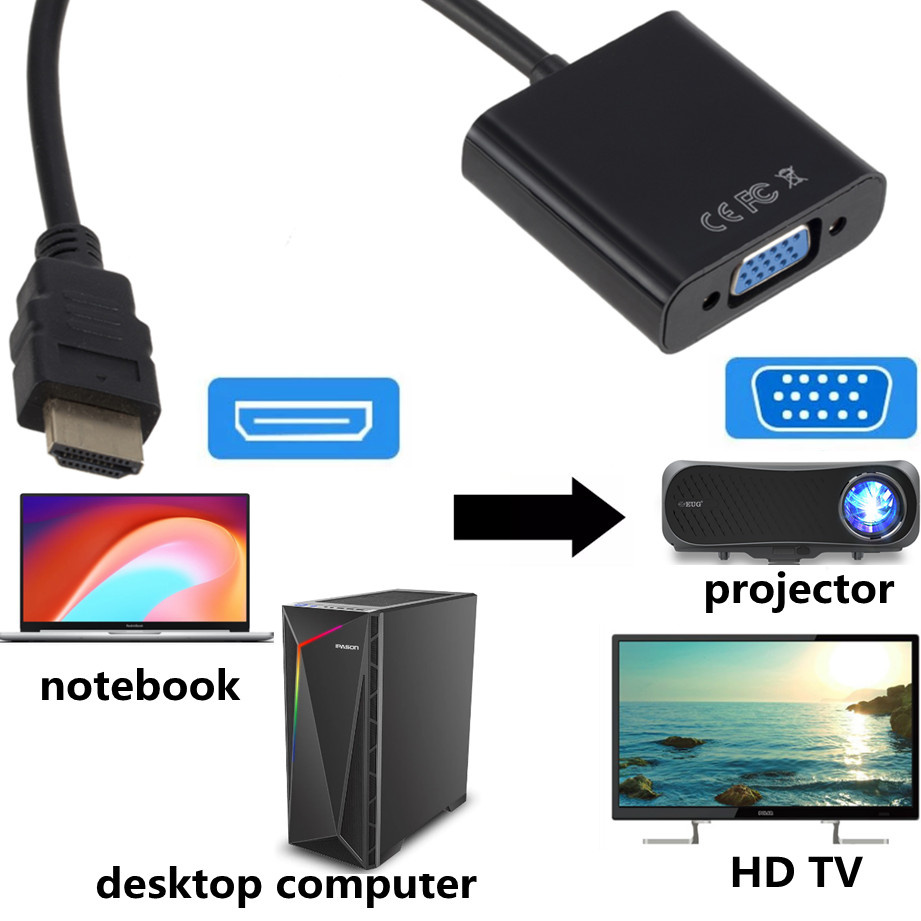 HDMI-compatibel naar VGA-adapter Full HD 1080P Digitaal analoog HDMI HDTV Man-vrouw VGA-kabelconverter voor pc-laptops Tablet
