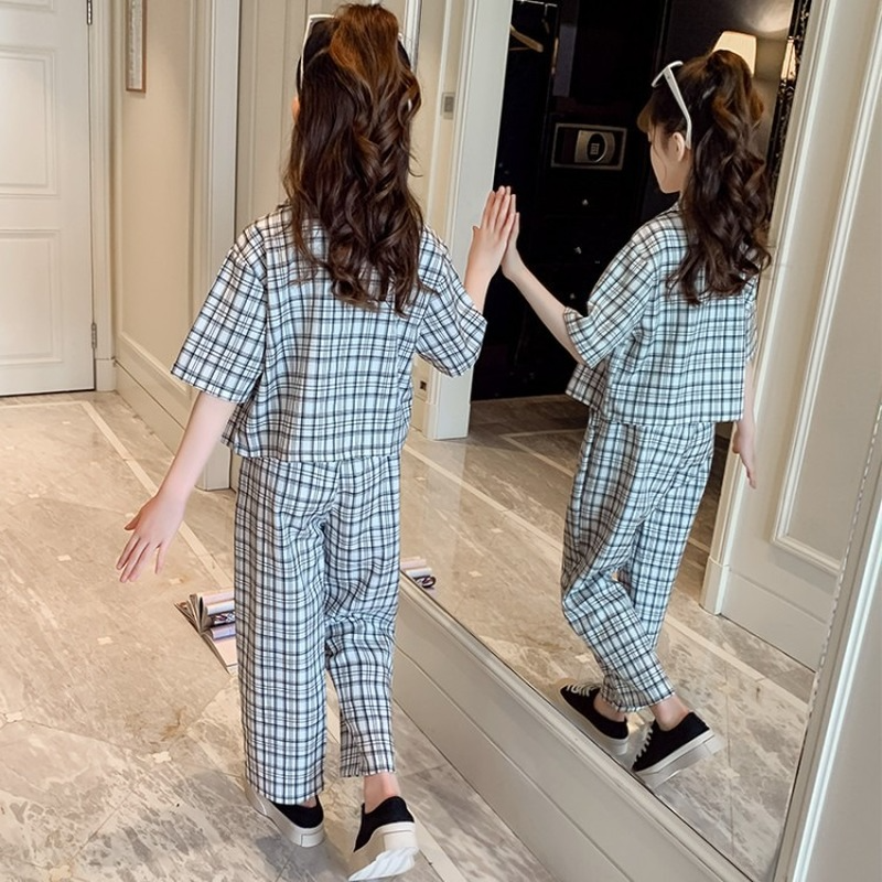 Summer Girls Suit 2022 Plaid Short Sleeve Blazer Vest Pants 3pcs Children's Clothing Set Casual School Teenage Kids Outfits