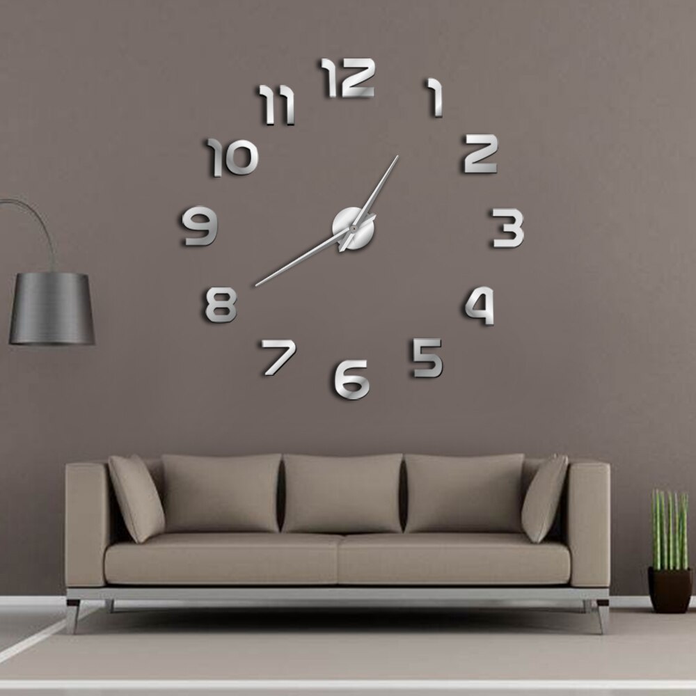 Diy Giant Wandklok Eenvoudige Modern Diy 3D Spiegel Effect Grote Arabië Cijfers Sticker Wandklok Home Decor Muur horloge