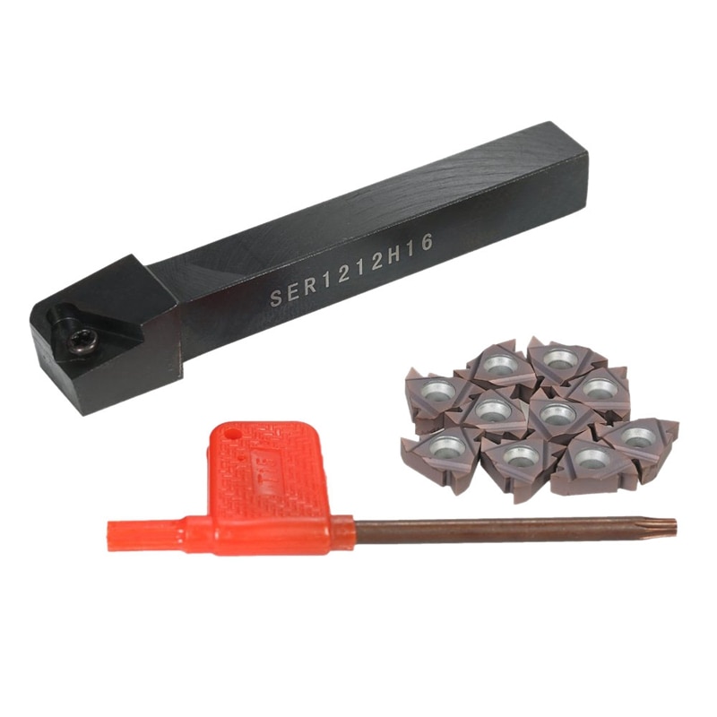 1Pc Ser1212H16 Cnc Boring Bar Holder + 10Pcs 16Er Ag60 Draaiwisselplaten Met Wrench Voor Draaibank Draaien Tool set: Default Title