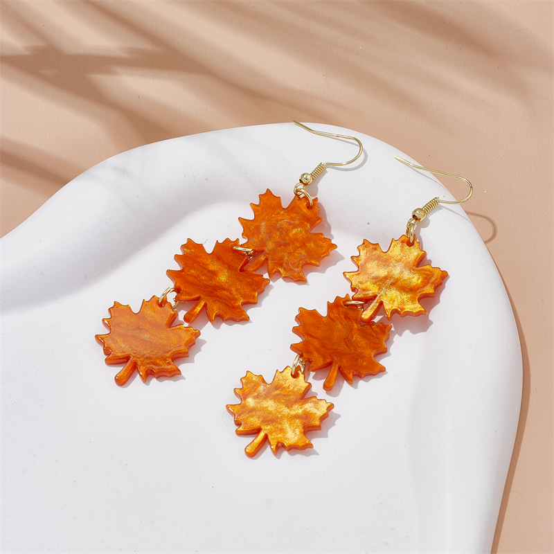 YAOLOGE Plant Red Maple Leaf Leaves Long Pendant Earrings For Women Trendy Ear Hook Acrylic Jewelry Party: BRONZE