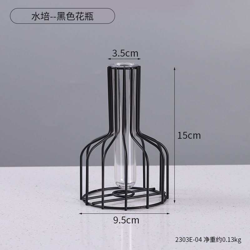 Wine Bottle Simple Hollow Iron Vase Decoration Home Living Room Transparent Simulated Flower Dried Flower Container: Yellow