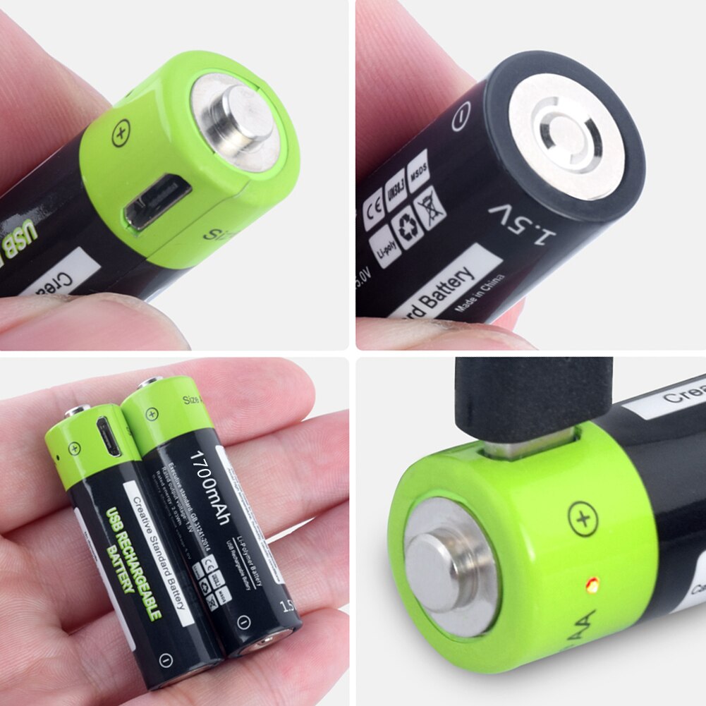 Aa Batterij 1.5V Lithium 1700Mah Aa Usb Li-Ion Batterij 1.85Wh Li-Polymeer Met Usb Oplaadbare + Usb kabel Charger Kit Voor Klokken