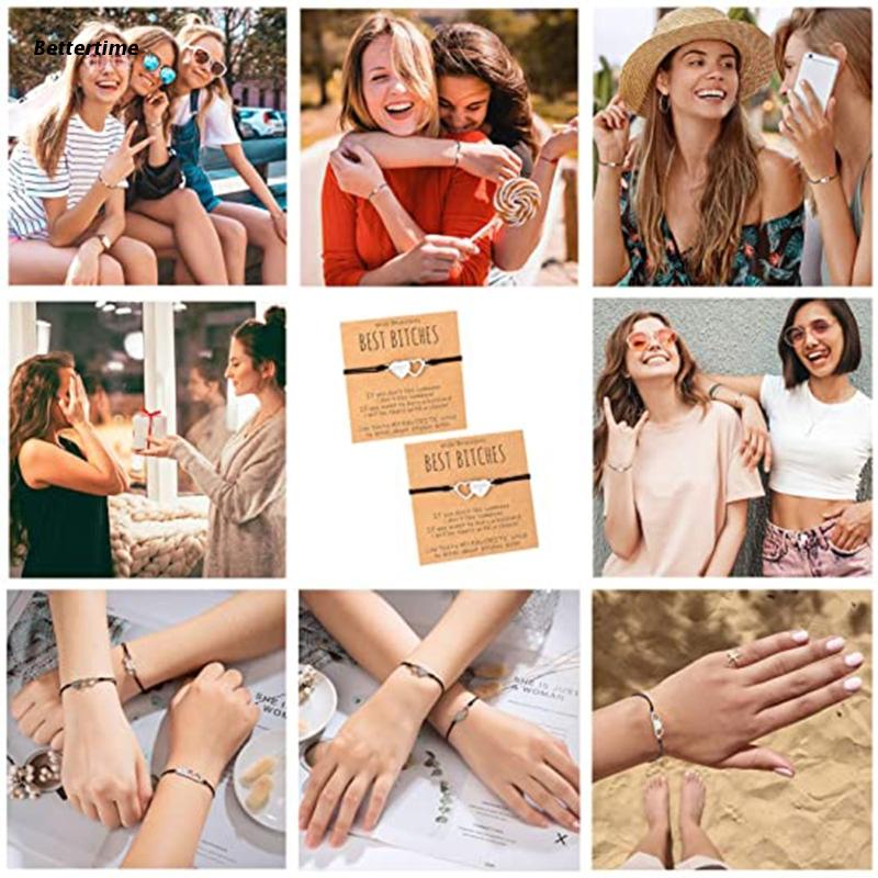 2 Teile/satz Passenden Herz Lange Abstand Armbänder Schwester Armbinde mit Karte kleiner Finger Versprechen Beziehung Armbinde für freund