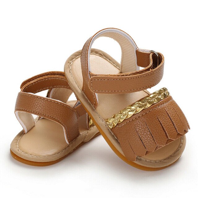 Baby Meisjes Sandalen Zomer Pasgeboren Baby Baby Meisjes Kwastje Sneaker Effen Hold Leather Zachte Crib Anti Glijdt Schoenen Prewalker 0-18M: Khaki / 13-18 months