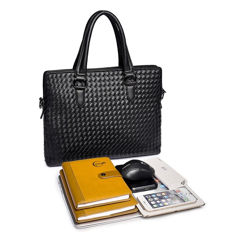 Brand Men's Handbag Leather Handmade Woven Breifcases Large Capacity Laptop Shoulder Bags for Men A4 Documents Tote Man