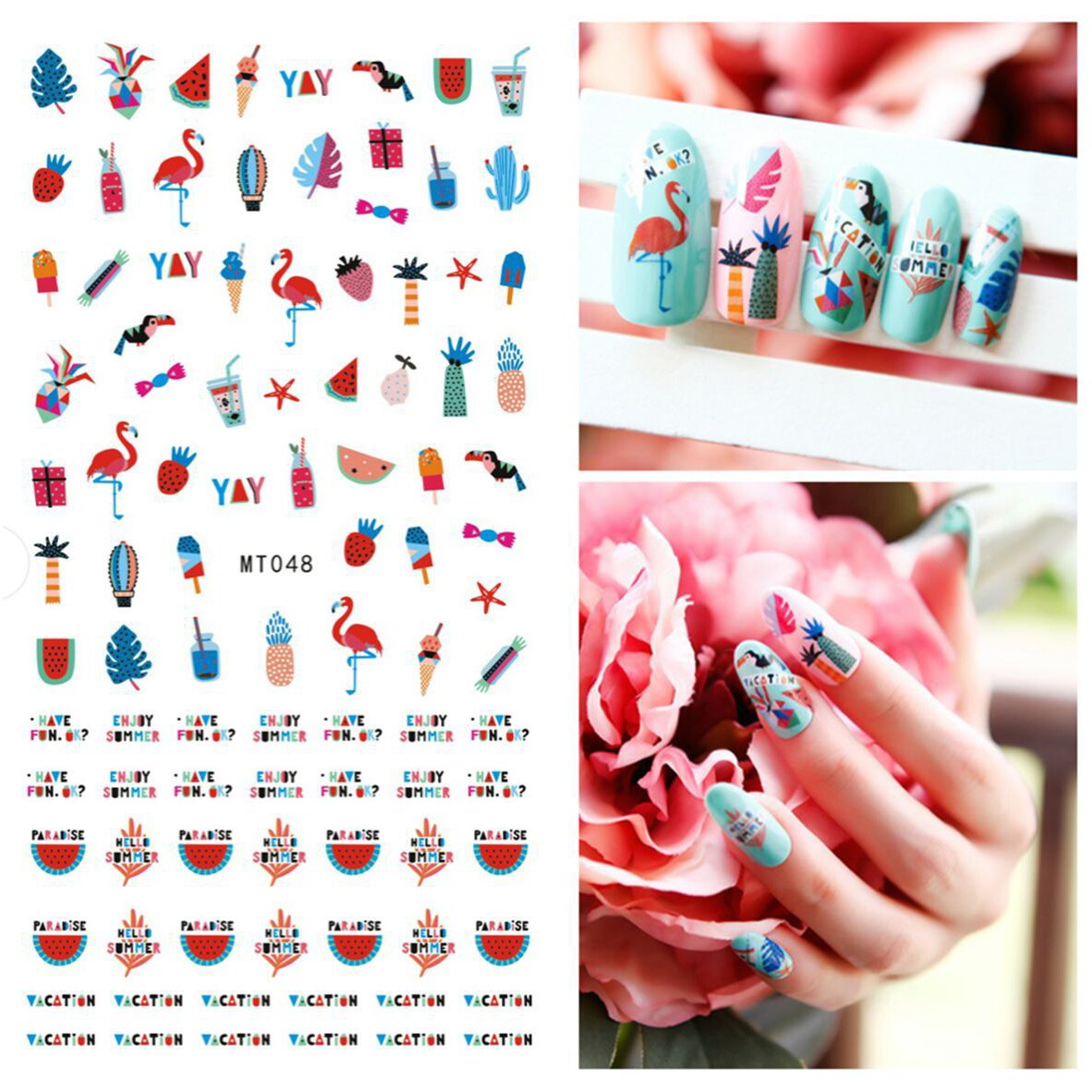 1pcs Nail Art Stickers Flamingo Coconut Tree Adhesive Nail Art Decorations Summer Beach Series Nail Stickers