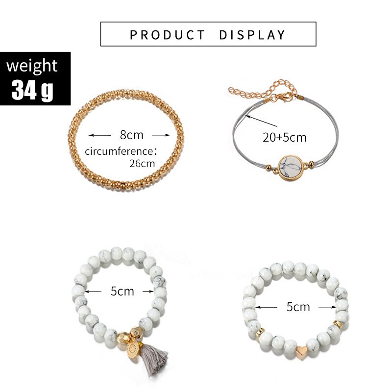 4 Pcs Bracelet Vintage Wind Bracelet Anklet Tassel Hollow Natural Stone Hollow Flower Charm Bracelet For Women