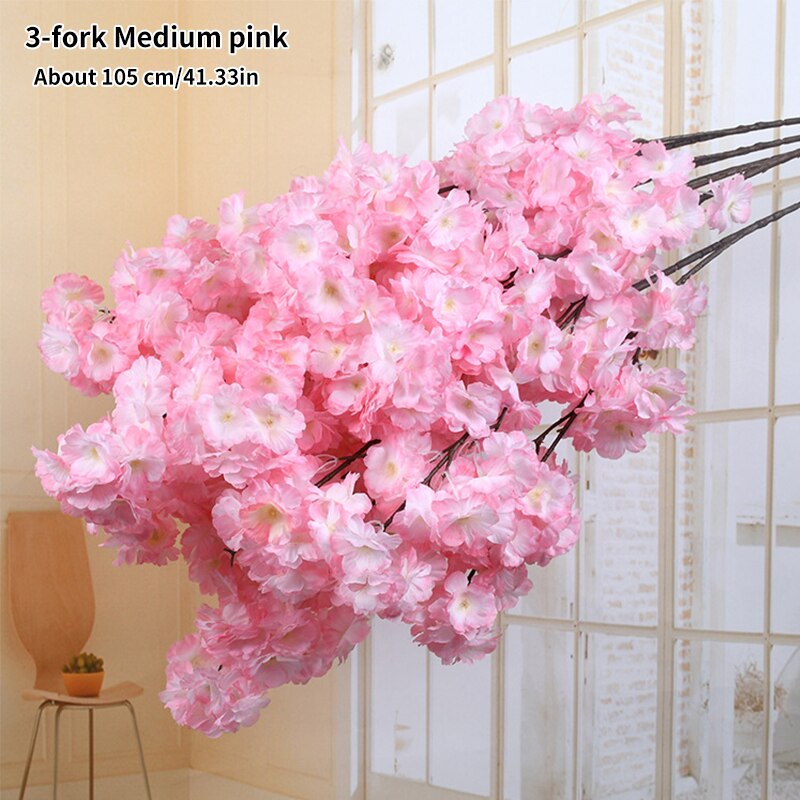 Artificial Cherry Blossom Pink White Cherry Tree Silk Flower Spring Cherry DIY Bonsai Arch Wedding Props Home Decoration: Pink
