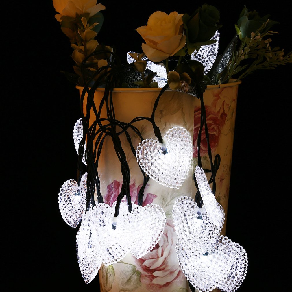20 LED Heart Solar String Lights with Solar Panel Waterproof String Light for Outdoor Christmas Party Wedding Decoration