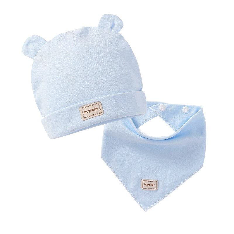3 Kleur Eslatic Hoofddoek Dubbele Laag Katoenen Baby Caps & Hoeden Met Slabbers Set Roze Geel En Hemelsblauw voor Pasgeboren Baby Hoed