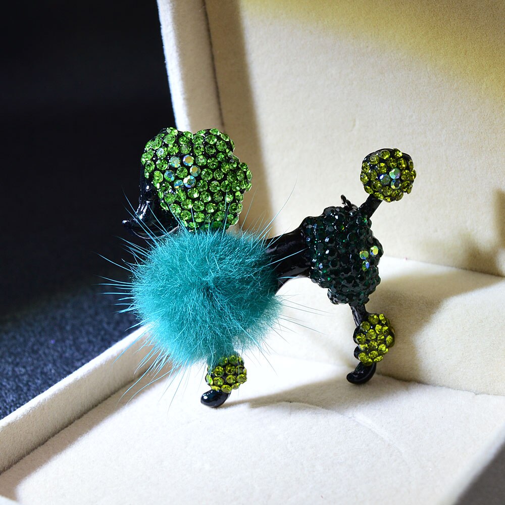 CINDY XIANG Puffer Ball Dog Brooch Poodle Brooches For Women Cute Puppy Pin Jewelry 4 Colors Available: green