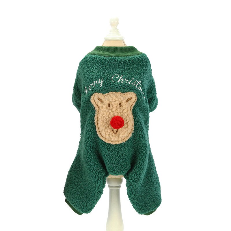 Weihnachten Elch Welpen Hund Jacke Overall Winter Warme Haustier Kleidung für Kleine Hunde Chihuahua Yorkies Katze Overall Mascotas Kleidung: Grün Overall / M