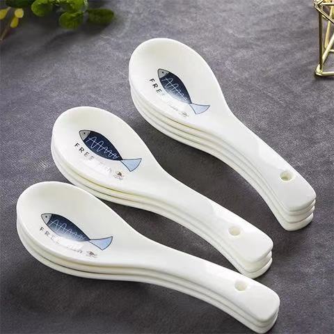 Japanese style soup spoon household ceramic ramen soup spoon rice spoon porridge spoon dessert spoon retro Japanese: 1 piece