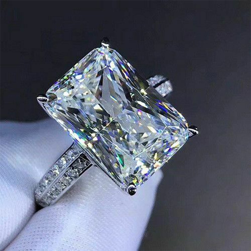 Huitan Gorgeous White Big Square Stone Women Wedding Band Jewelry Bridal Engage Party Finger Ring Shine CZ: 7