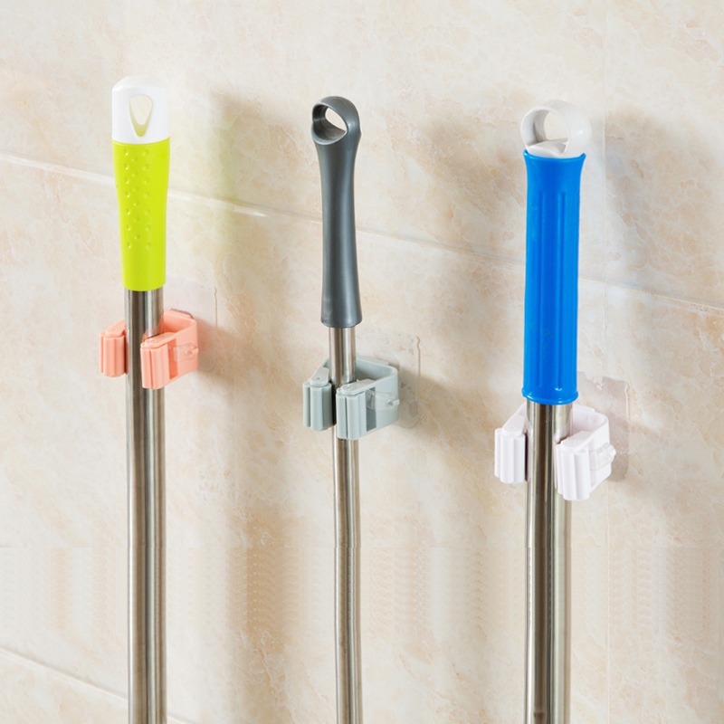 Mop Broom Holder Wall Mounted Mop Holder Household Adhesive Storage Broom Hanger Mop Hook Racks Kitchen Bathroom Organizer