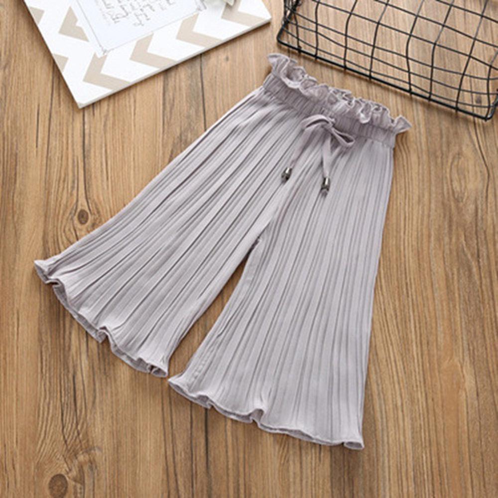 Kids clothes Solid Ruffle Anti-Mosquito Summer Toddler Kids Baby Girl Pleated Wide Leg Chiffon Casual Long Pants Trousers #2F