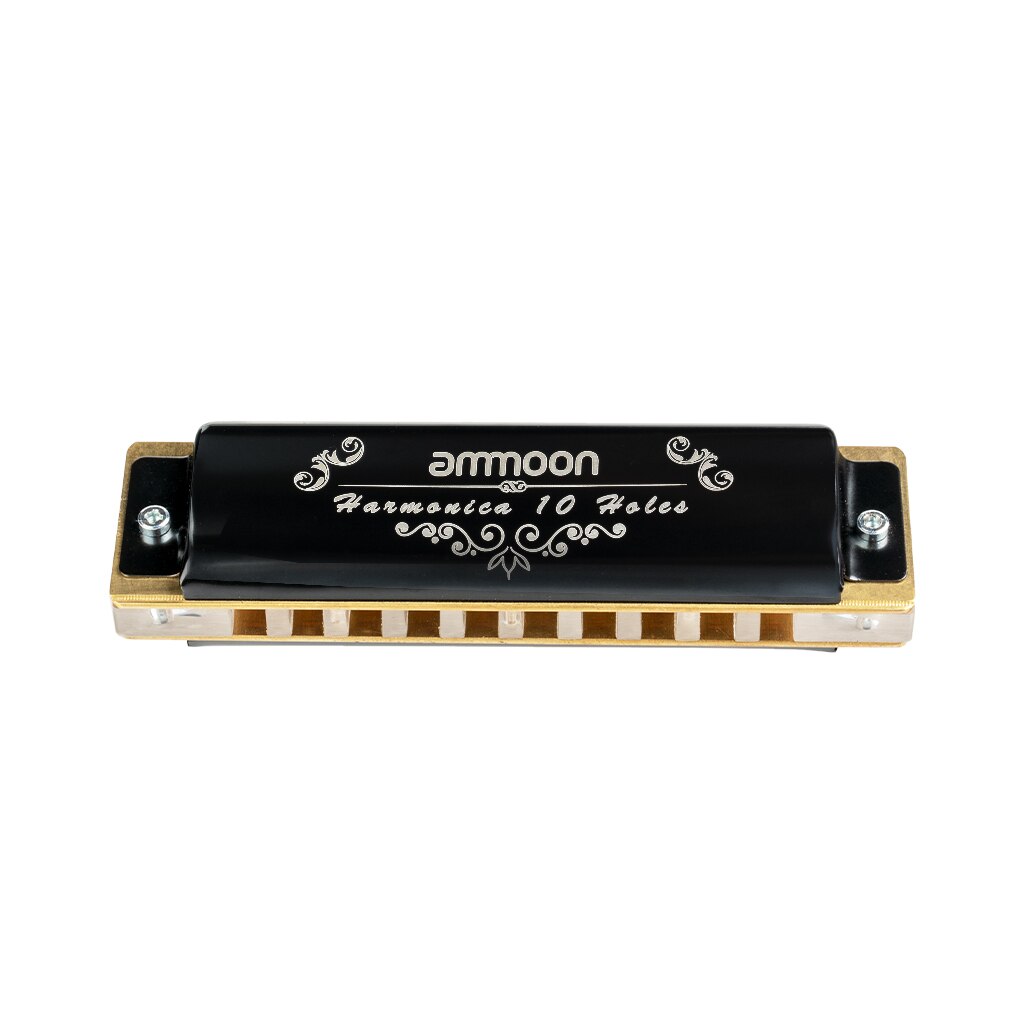 Ammoon 10 Hole Blues Harmonica - C Key - Brass Reeds & Acrylic Comb - Includes Storage Case