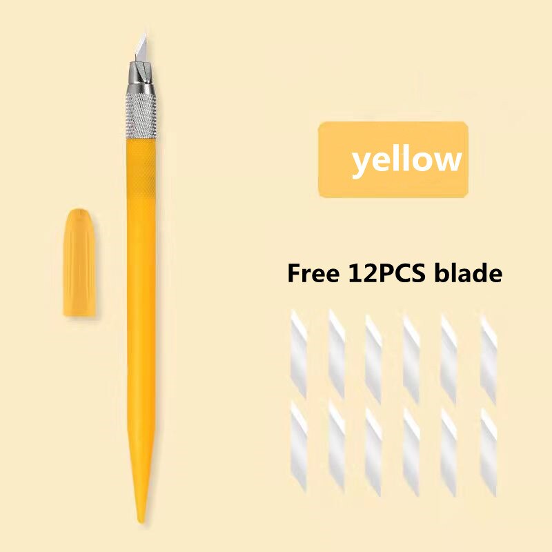 6 colors cutting pen knife cutting paper knife art utility knife express box knife paper cutter art carving knife handmade: yellow