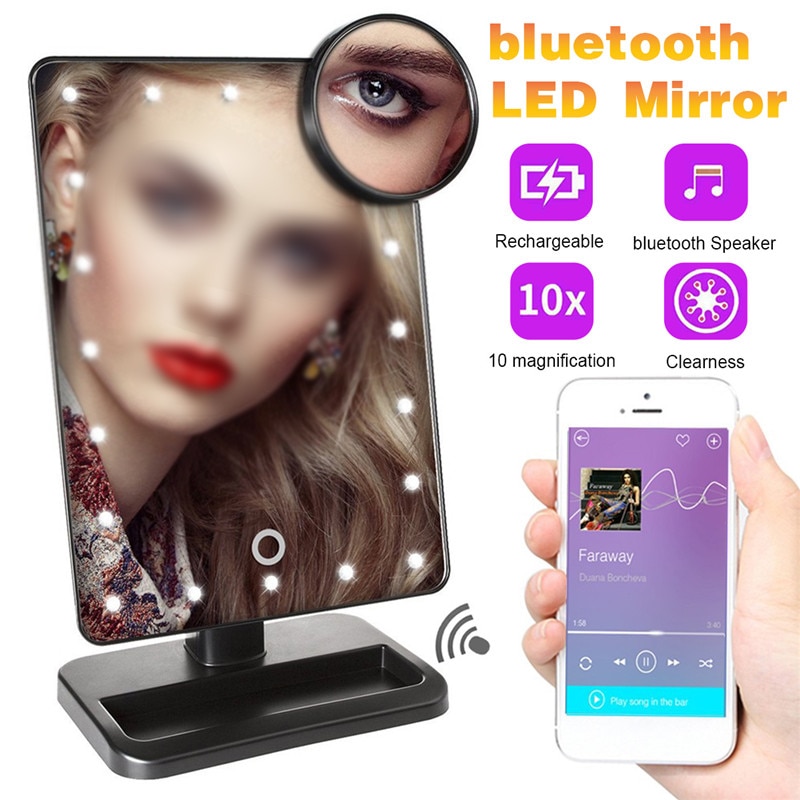 20 Licht Led Touch Screen Make-Up Spiegel Tafel Desktop Make 10X Vergrootglas Spiegels Vanity Bluetooth 360 Graden Draaien Spiegel