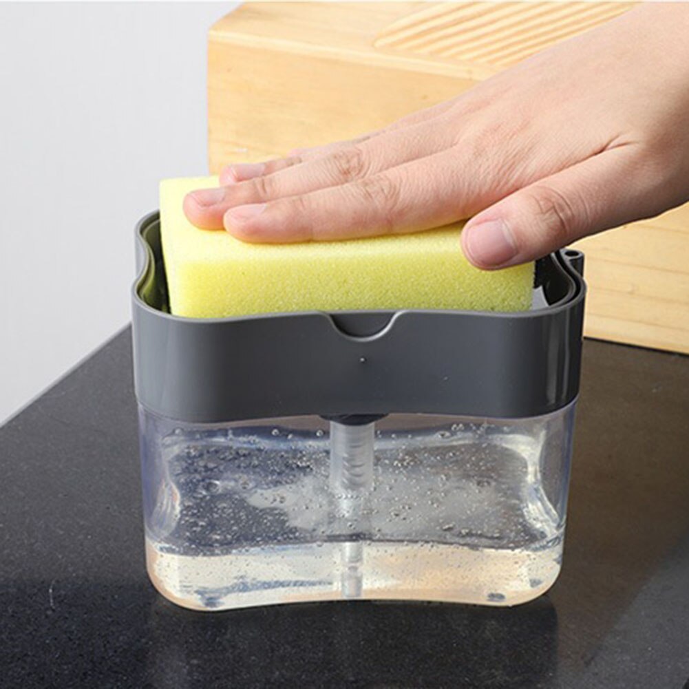 Kitchen Scrubbing Liquid Detergent Dispenser With Sponge Box Press-type Liquid Box Scouring Pad Dishwashing Soap Dispenser