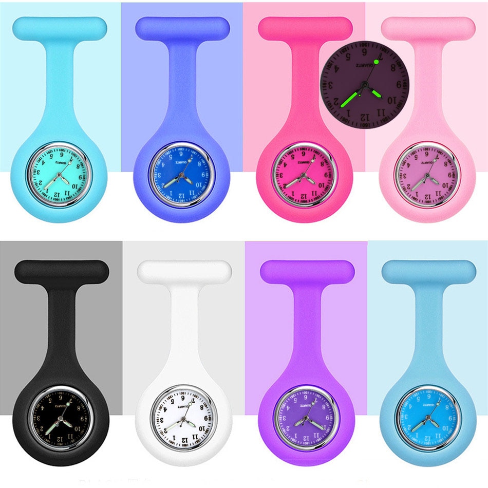 Reloj de bolsillo con puntero luminoso para enfermera, relojes de bolsillo de cuarzo con cubierta de silicona, Pin colgante para médico